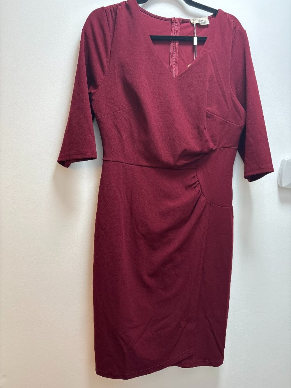 Aisize Burgundy Midi Wrap Dress | 3/4 Sleeve | NWT | Holiday Party Date Night